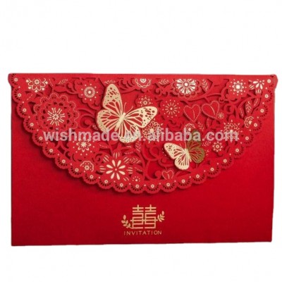 CW5521 Wishmade Cheap 3d Butterfly Red Laser Cut $0.1 Wedding Invitation Card