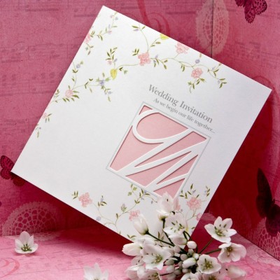 Laser Cut Square Wedding Invitation Card with Flora Pattern B8046