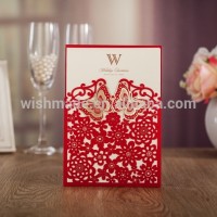 WISHMADE Chinese Red Laser Cut Wedding Card With Gold Foil Butterfly CW8005