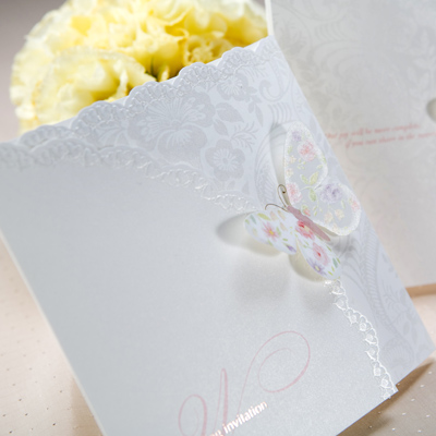 Pop Up Butterfly Square Wedding Invitation Card W1134