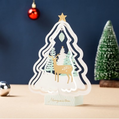 WISHMADE GX8087 Cheap Handmade Paper Christmas Tree 3D Pop Up Christmas Card Greeting Card