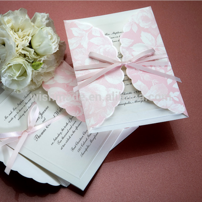 WISHMADE Pink Lace with Flower Wedding Invite Card Stock B1021