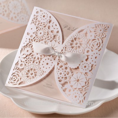 WISHMADE Elegant Lace Engagement Invitation card laser Cut BH2065