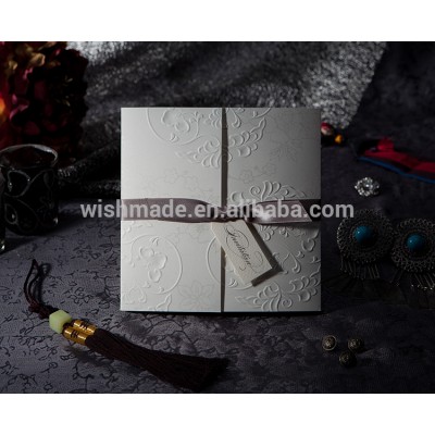 Samples brown flower embossed luxurious wedding invitation card