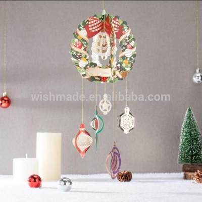 WISHMADE 3D Colorful Merry Christmas Greeting Card With Rope GX7068