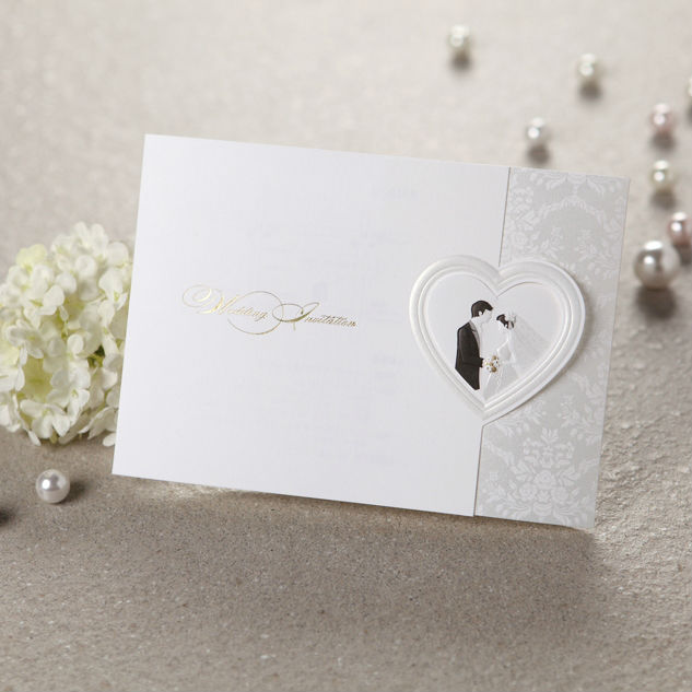 Bride and Groom Horizontal Wedding Invitation Card with Heart Shape T059