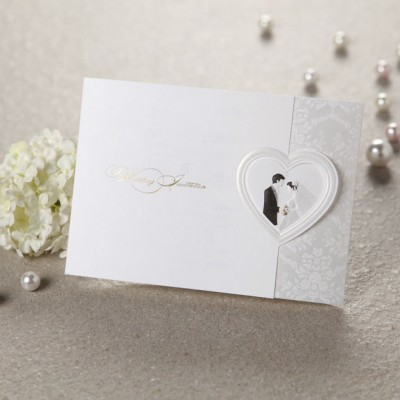 Bride and Groom Horizontal Wedding Invitation Card with Heart Shape T059