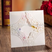 CW5003 WISHMADE Factory Cheap White Pearl Laser Cut Wedding Invitation Card