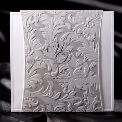 Embossed Flowers Square Wedding Invitation Card W1105