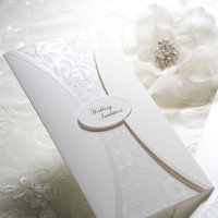 Embossed Vintage Floral Vertical Wedding Invitation B9010