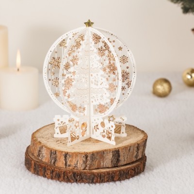 GX6163 WISHMADE White Round Christmas Tree 3D Pop Up Christmas Greeting Card